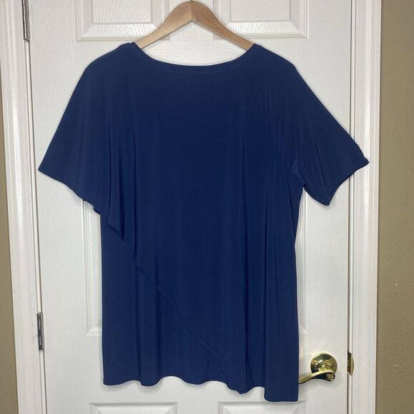 Soft Surroundings Madeline Tunic Top Overlay Cape-Like Short Sleeve Navy Size 1X - Picture 9 of 15